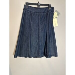 NWT Womens Liz Claiborne Denim Flare Skirt Raw Hem Blue Sz 2P Side Zip